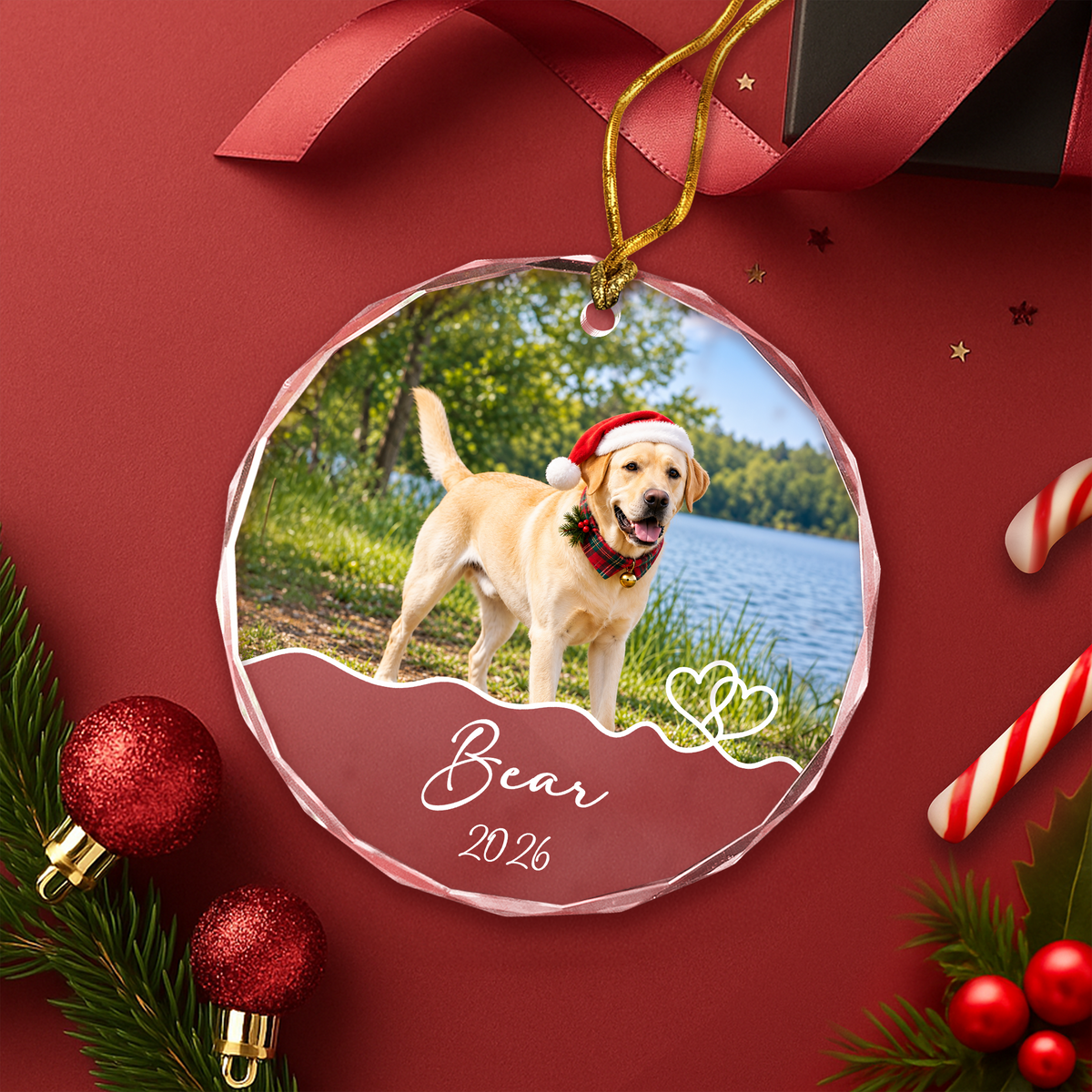 Custom Dog Photo And Name Keepsake Memorial Christmas Glass Ornament For Pet Lovers CH07 180716