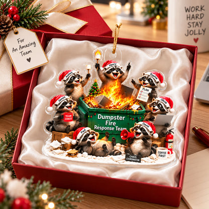 Dumpster Fire Response Team Funny Raccoons - Personalized Acrylic Ornament - Funny Christmas Gift For Colleagues, Coworkers, Boss