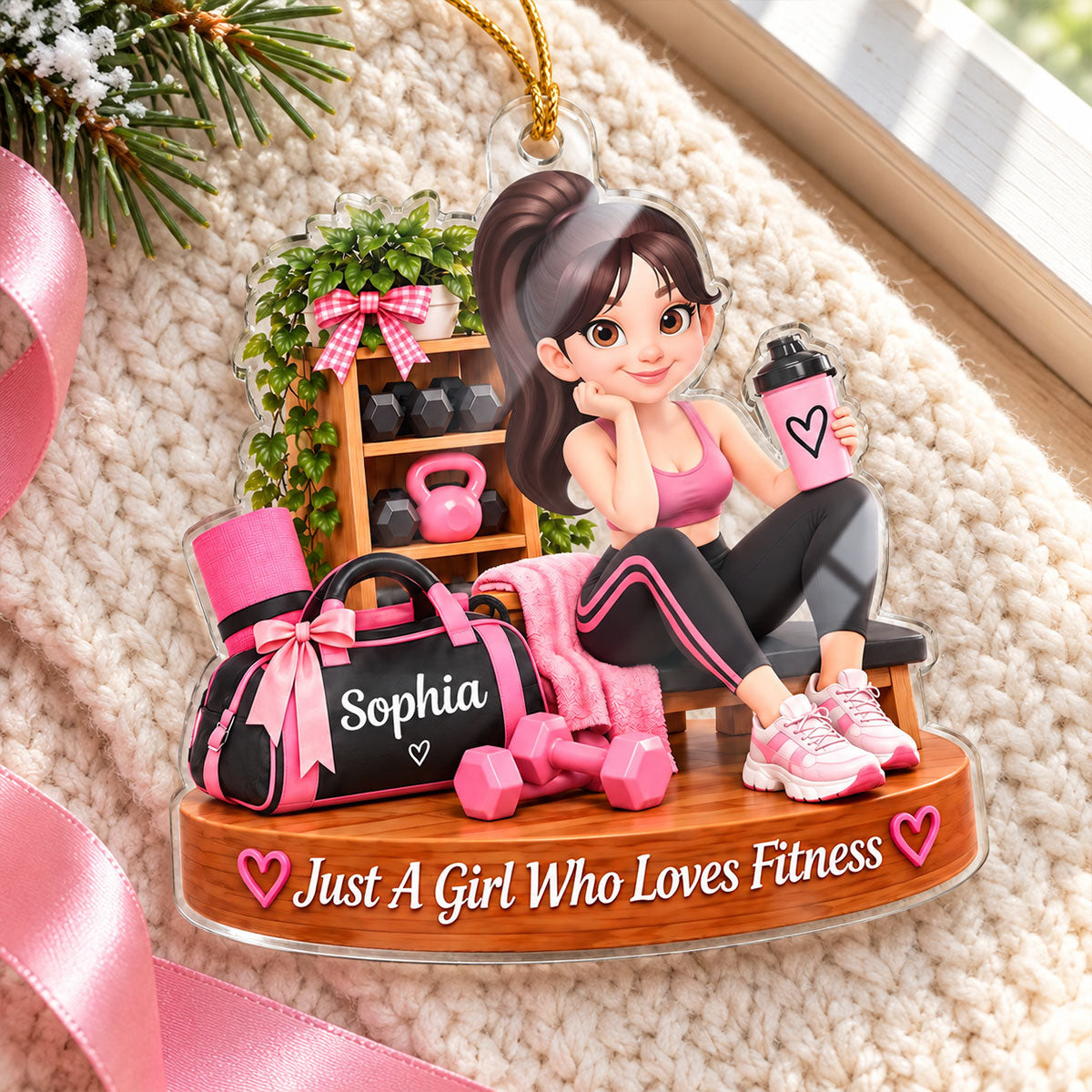 Just a Girl Who Loves Fitness - Personalized Acrylic Ornament - Christmas Gift for Daughter, Wife, Best Friends