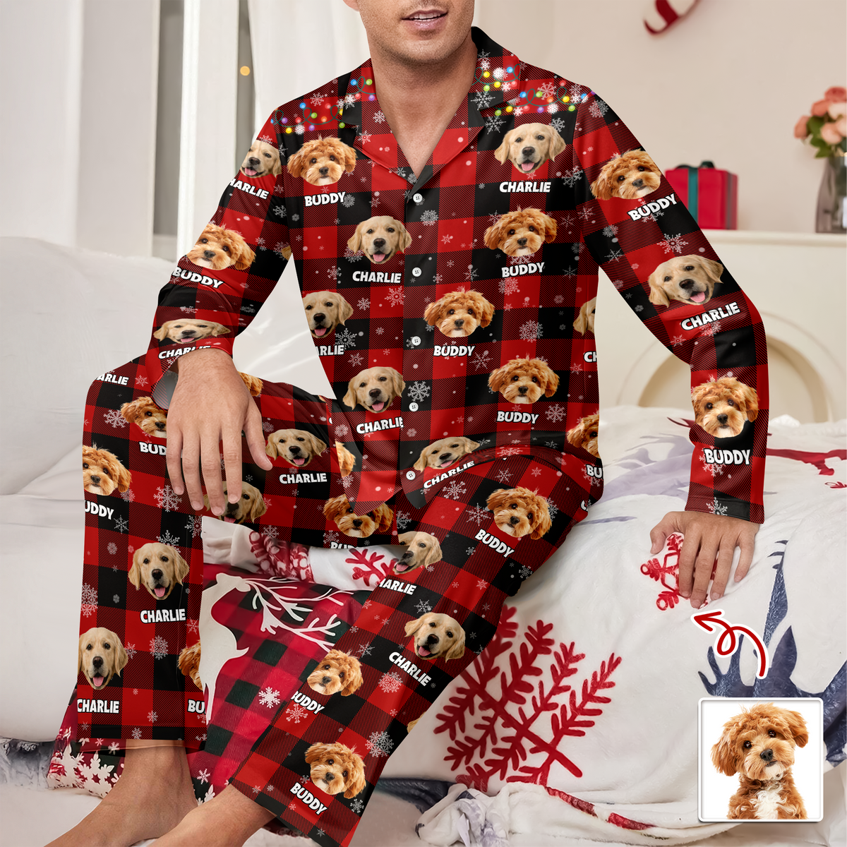 Vtc Custom Dog Photo Name Christmas Light Snow Pajamas Ch07 899594
