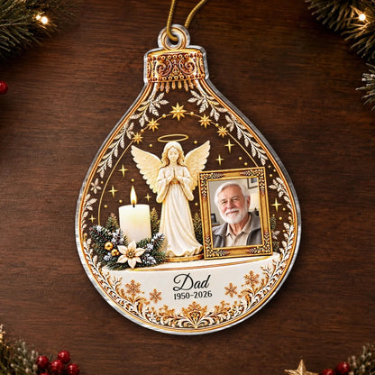 Custom Photo Acrylic Ornament - Personalized Christmas Memorial Sympathy Gifts For Loss Of Mom, Dad - Peaceful Rest In Angel Wings