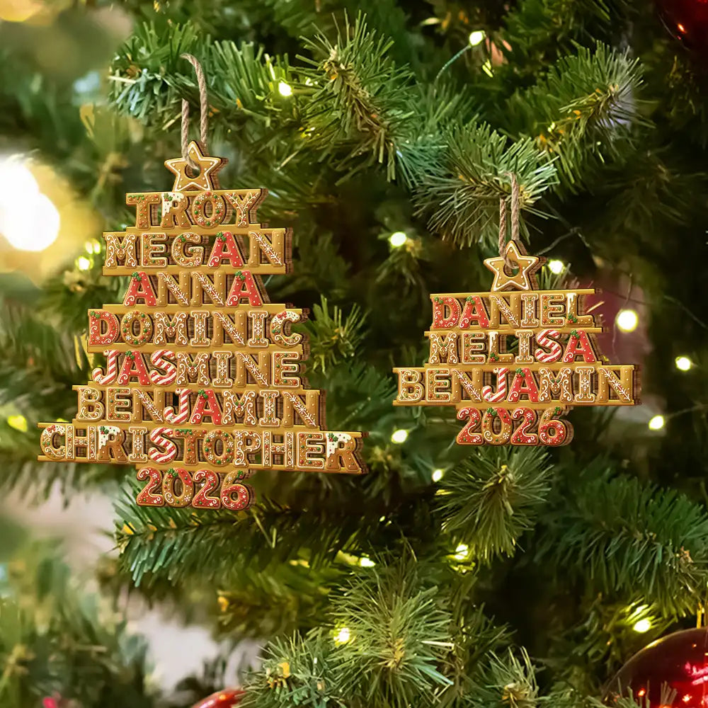 Family Gift - Personalized Gingerbread Name Style Wooden Ornament