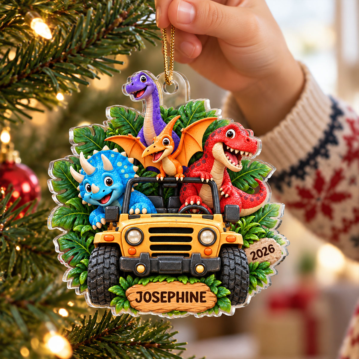 Dinosaurs Adventure 2D Flats - Personalized Acrylic Ornament - Christmas Gift For Kids, Dinosaur Lovers