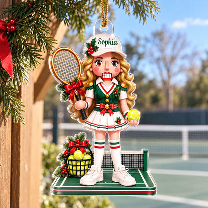 Custom Female Tennis Nutcracker - Personalized Acrylic Ornament - Christmas Gift for Daughter, Granddaughter