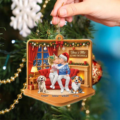 Christmas Gift For Couples With Dogs - Personalized Diorama Style Acrylic Ornament