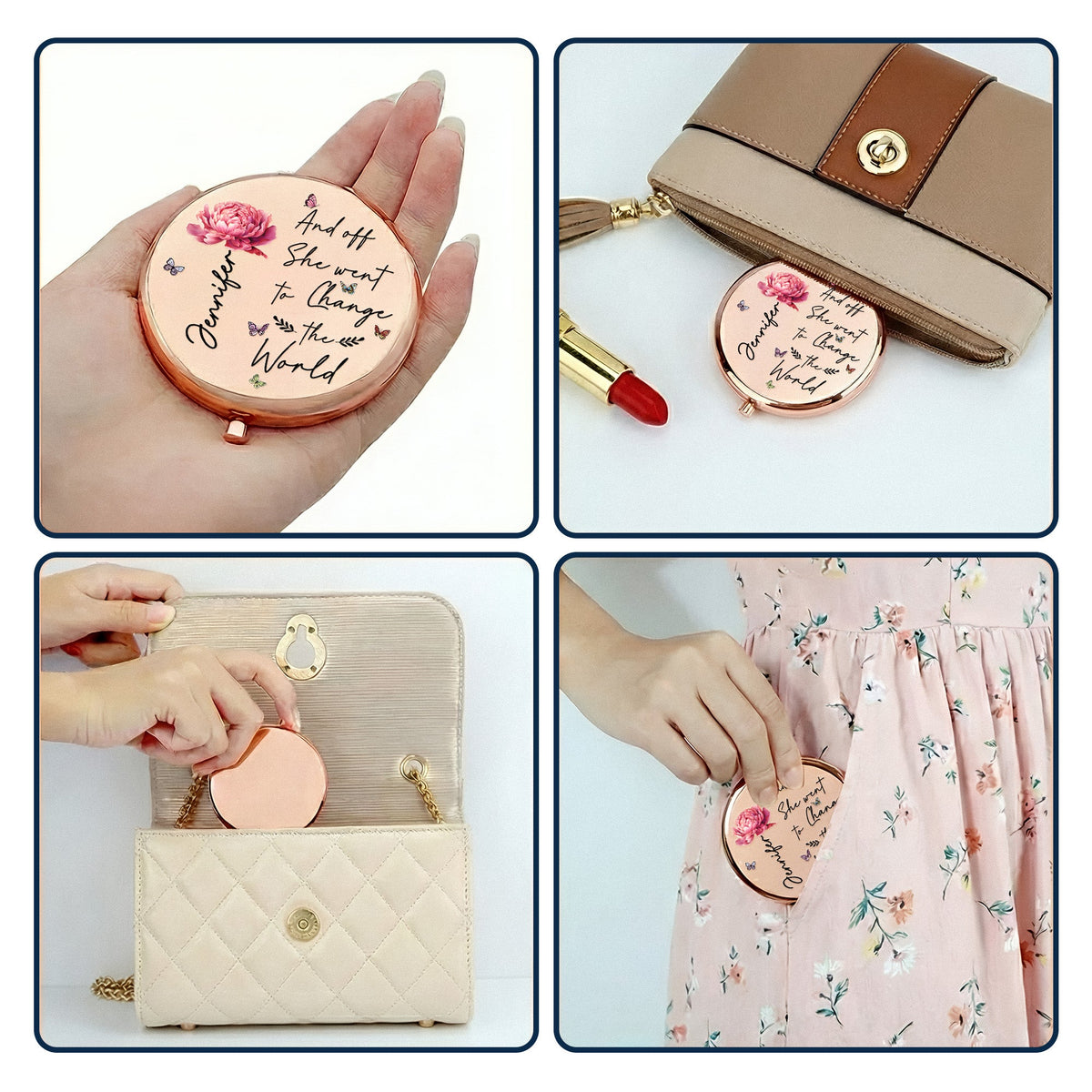 Graduation With Birth Flower Gifts For Her Women Girls - Personalized Compact Mirror