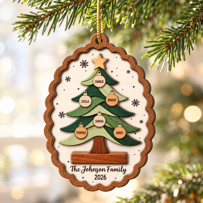 Custom Family Tree - Personalized 2-Layered Wooden Ornament - Christmas Keepsake, Christmas Gift For Family