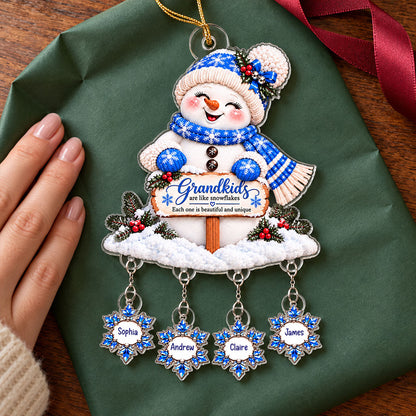 Grandkids Are Snowflakes Grandma Snowman - Personalized Acrylic Ornament With Hanging Pieces - Christmas gift for Grandma