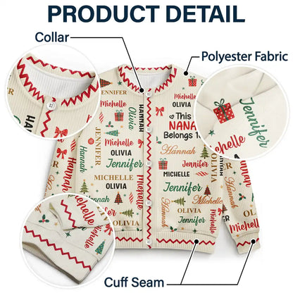 Christmas Gift For Grandma Nana - Personalized Kids Names Cardigan