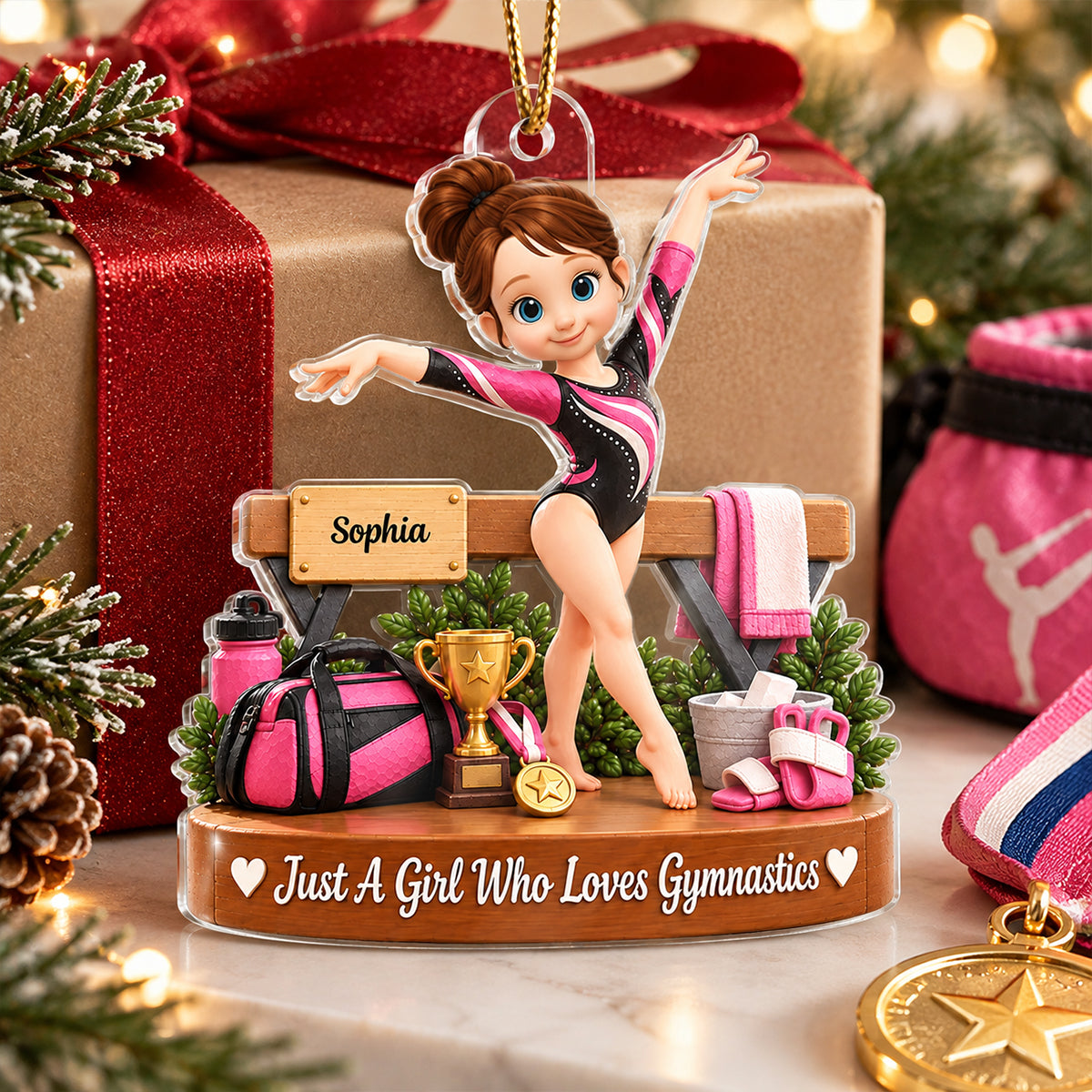 Just a Girl Who Loves Gymnastic - Personalized Acrylic Ornament - Christmas Gift for Daughter, Granddaughter, Niece