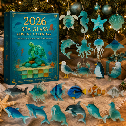 Sea Glass Ocean Acrylic Advent Calendar 2026 – 24 Marine Life Acrylic Ornaments, Christmas Countdown Gift for Ocean Lovers