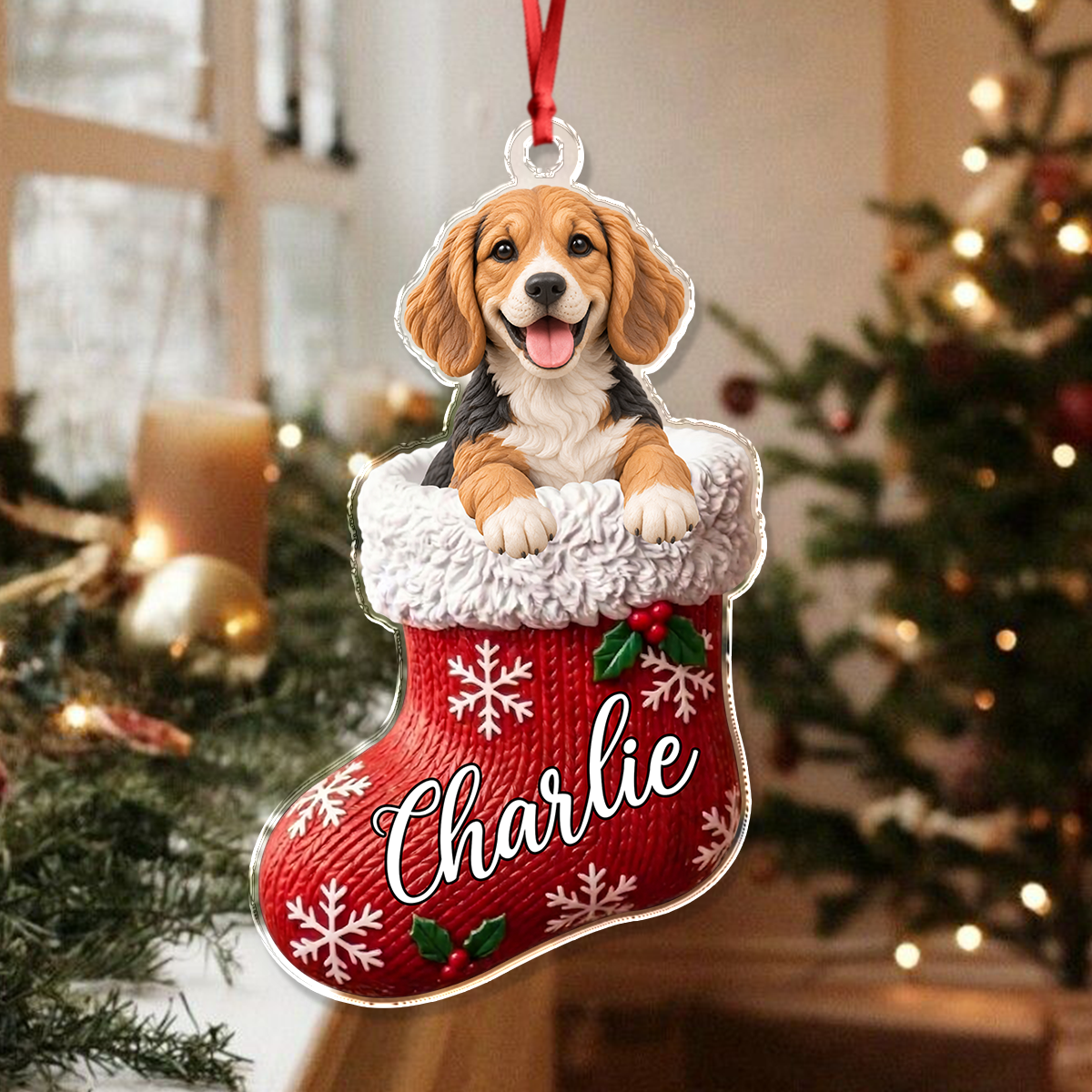 Personalized Pet Face Christmas Stocking Acrylic Ornament