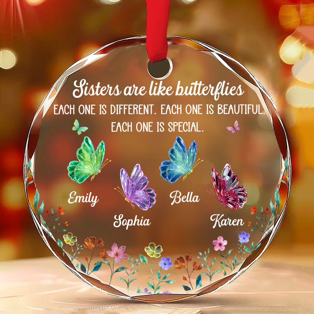 Custom Sister Christmas Ornament •  Festive Sister Love - Personalized Glass Ornament