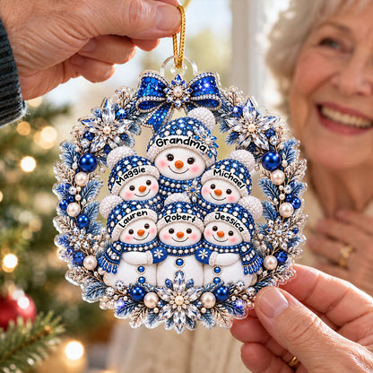 Grandma Grandkid Snowman Wreath - Personalized Acrylic Ornament - Christmas Gift for Grandma, Grandkids