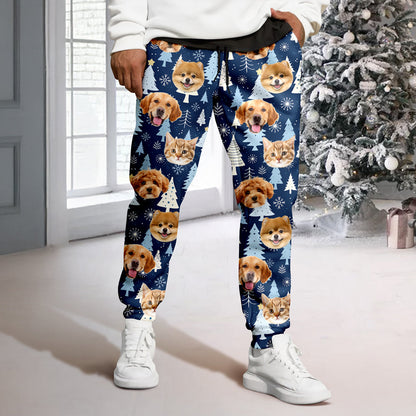 Custom Dog Cat Photo Christmas Pattern Sweatpants, Funny Holiday Gift for Pet Lovers LM32 670105