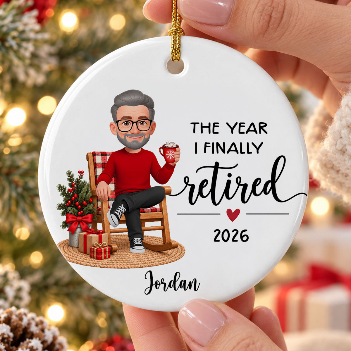 The Year I Finally Retired - Personalized Ceramic Ornament - Christmas Gift, Retirement Gift For Mom, Dad, Grandpa, Grandma