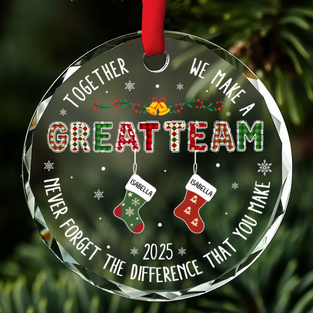 Teamwork Makes The Dream Work Personalized Custom Glass Ornament