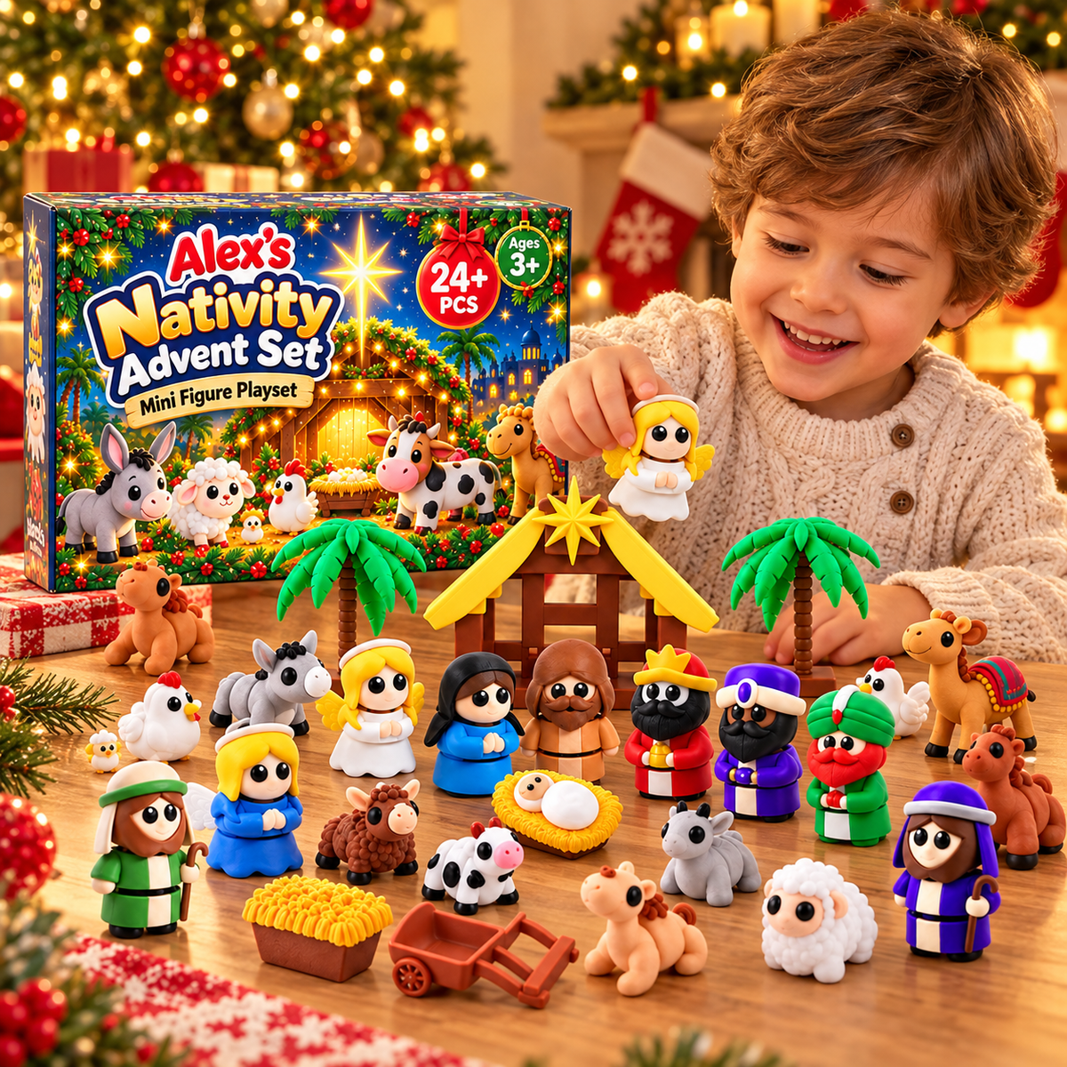 24-Day Christmas Countdown Nativity Playset with Name - Personalized Custom Advent Calendar