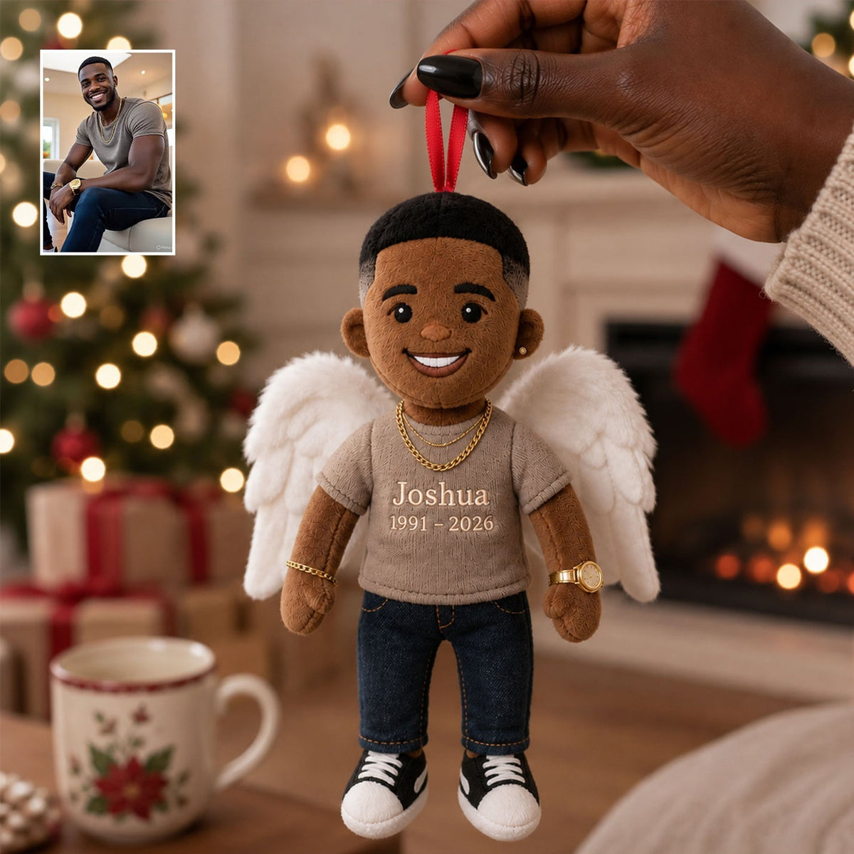 Personalized Black Mom Angel Memorial Plush Ornament - I'm Always With You Remembrance Sympathy Christmas Keepsake Gift