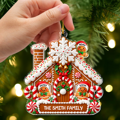 Personalized Gingerbread Family Christmas Acrylic Ornament, Festive Family Holiday Keepsake HA75 919442
