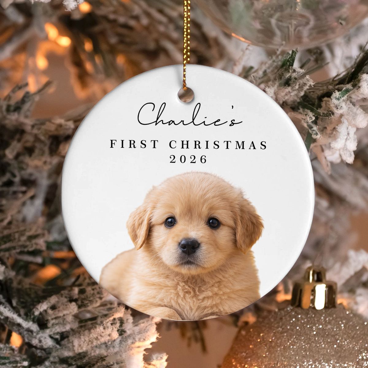 Custom Dog Photo & Name First Christmas Ceramic Ornament HO82 903980