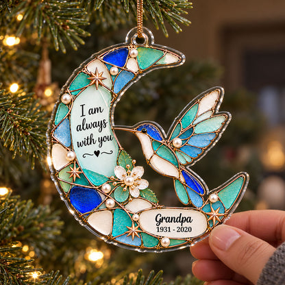 Always With You Moon & Cardinal Hummingbird Butterfly Symbol 2D Flat Printed - Personalized Acrylic Ornament - Memorial Sympathy Gift, Christmas Remembrance Keepsake