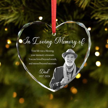Custom Photo Memorial Ornament, Dad Mom Remembrance Christmas Ornament, Memorial Day Heart Glass Ornament, Mom Loss, Loss of Father Gift