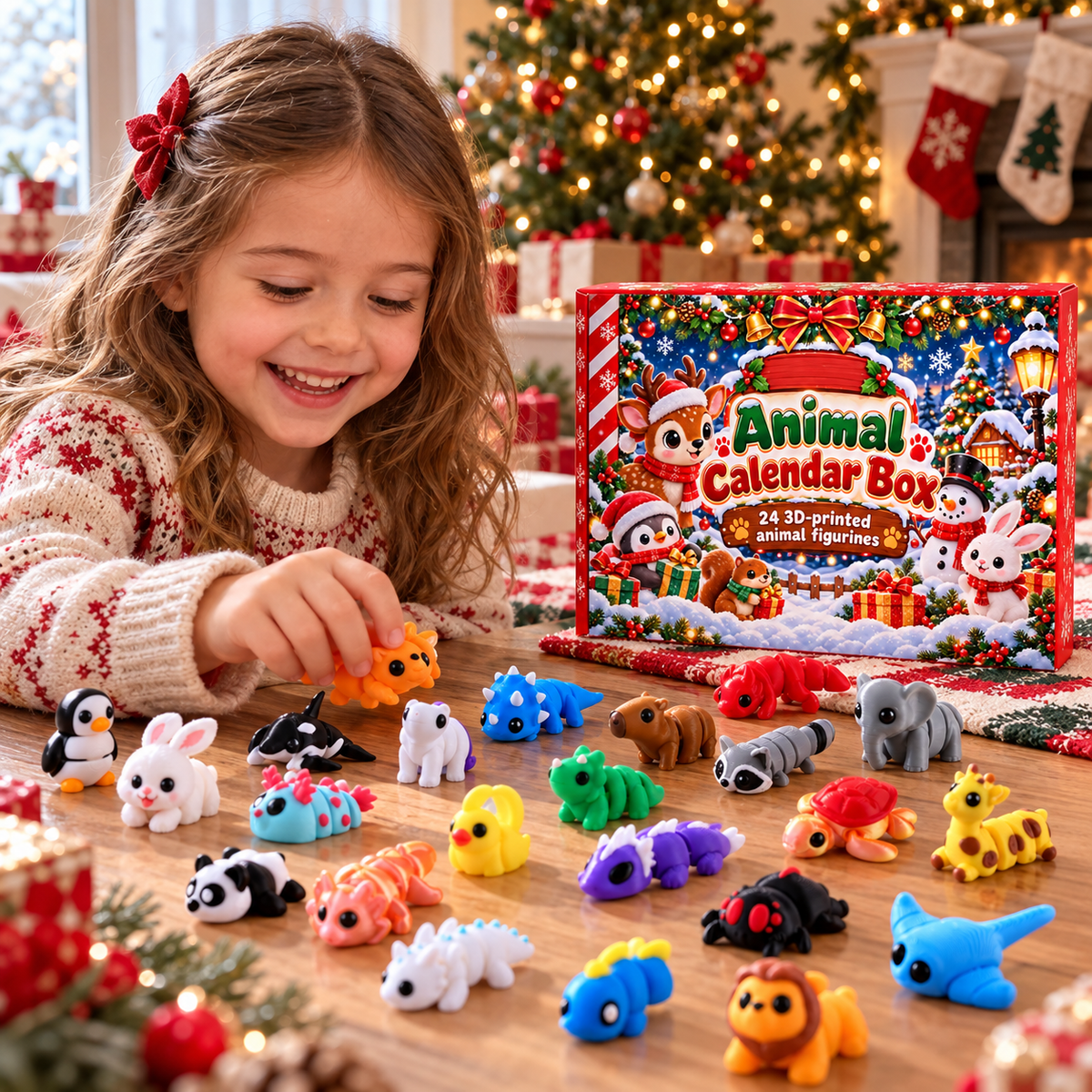24 Flexible 3D-Printed Animal Toys with Custom Name - Personalized Custom Advent Calendar