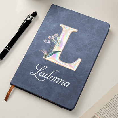 Custom Mother Of Pearl Effect Birth Flower And Initial For Her Daughter Coworker Personalized Journal Maoba3Hi8