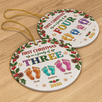 Christmas Gift For New Parents - Personalized Our First Christmas As A Family Ceramic Ornament