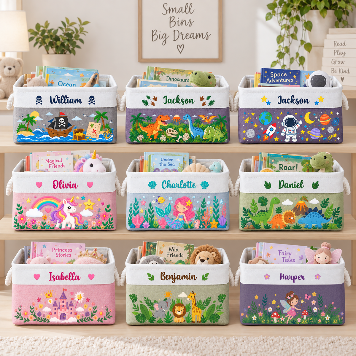 Custom Toy & Book Basket For Kids, Daughter, Son - Personalized Storage Basket