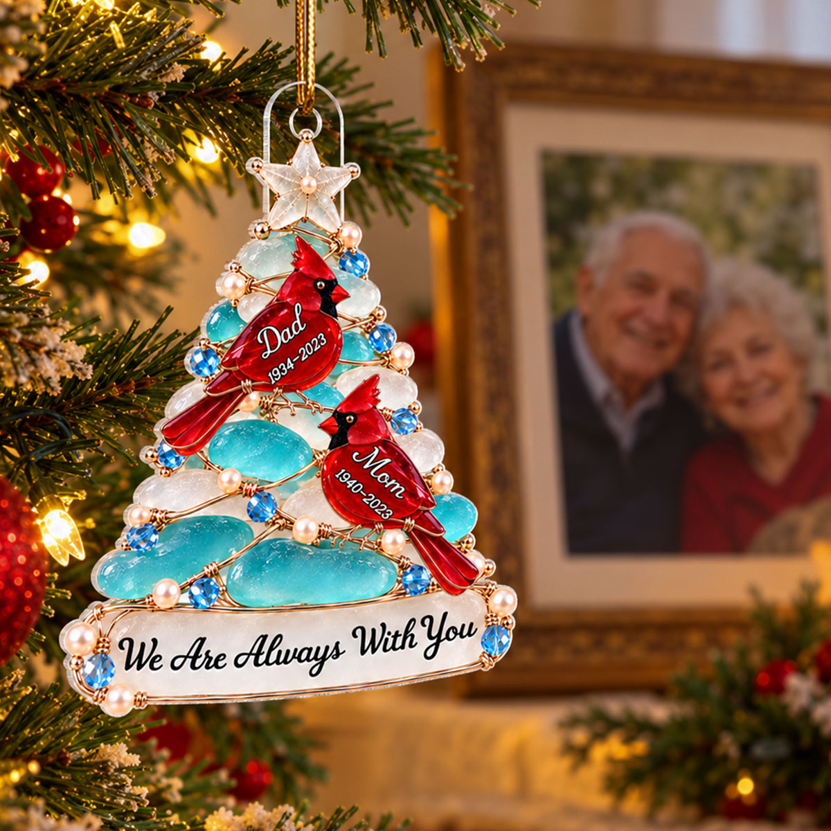 Heartwarming Remembrance Always With You Cardinal Christmas Tree - Personalized Acrylic Ornament - Christmas Memorial Keepsake, Remembrance, Sympathy Gift
