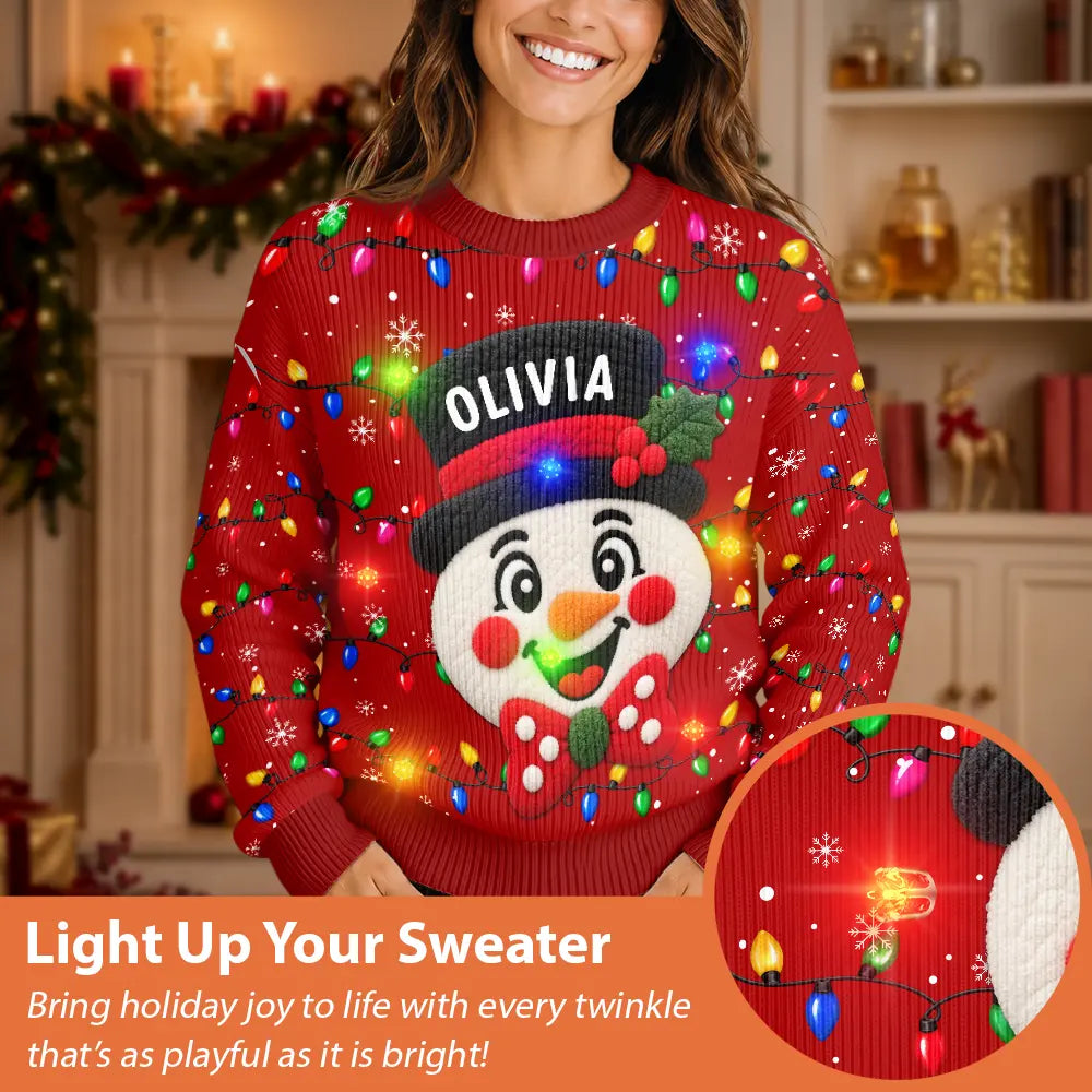 Christmas Gift For Family Couples - Personalized Character Faux Chenille Effect Santa Snowman Reindeer Unisex Ugly Sweater