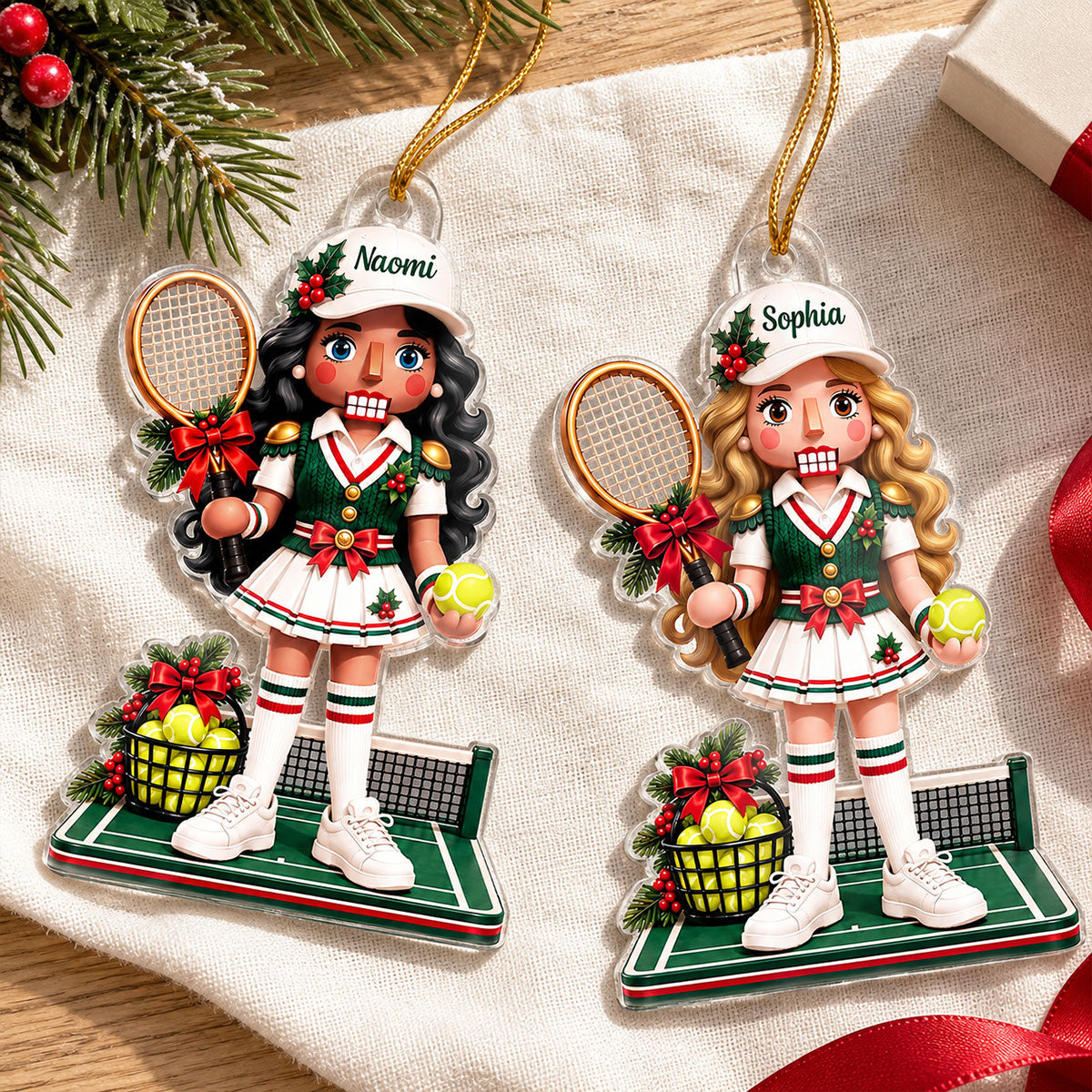 Custom Female Tennis Nutcracker - Personalized Acrylic Ornament - Christmas Gift for Daughter, Granddaughter