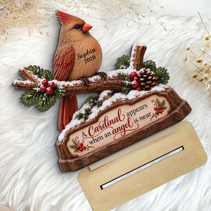 Cardinals On Snowy Branch Memorial - Personalized Wooden Plaque - Sympathy Gift for Loss of Loved One
