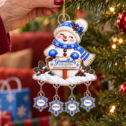 Grandkids Are Snowflakes Grandma Snowman - Personalized Acrylic Ornament With Hanging Pieces - Christmas gift for Grandma