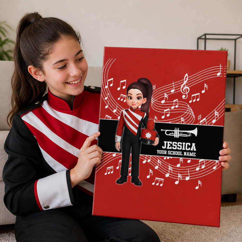 Custom Music Marching Band, Orchestra, Personalized Name, Color, School, Instrument, Trumpet, Clarinet, Tuba, Violine - Personalized Canvas - Christmas Gift For Son, Grandson, Daughter, Granddaughter