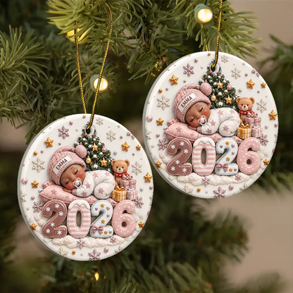 Baby's First Christmas Gift For New Mom - Personalized Sleeping Baby 3D Embossed Circle Ceramic Ornament