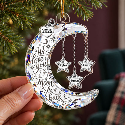 Moon & Stars Crystal Effect Grandkids Names 2D Flat - Personalized Acrylic Ornament - Christmas Gift For Grandma