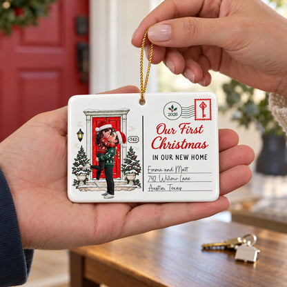 Couple First Christmas In New Home - Personalized Ceramic Ornament – New Home Keepsake, Housewarming Gift for Couple