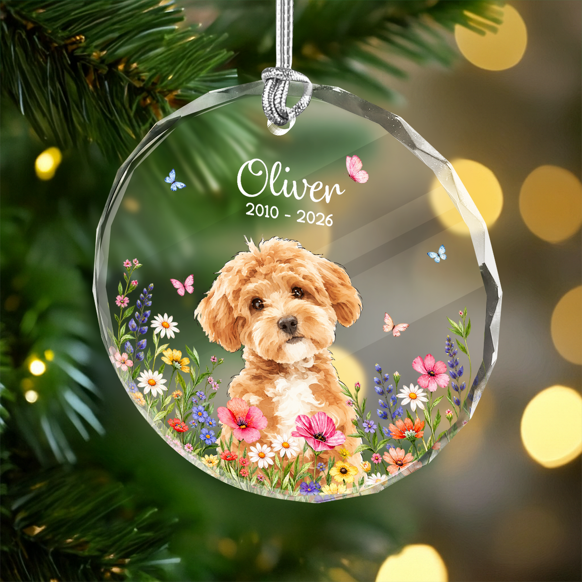 Custom Dog Photo & Name Keepsake Memorial Glass Ornament HO82 903978