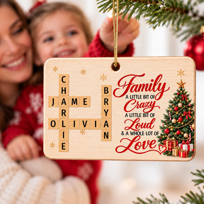 Family A Whole Lot Of Love Crossword Name Puzzle Art - Personalized Wooden Ornament - Christmas Decor For Family, Siblings