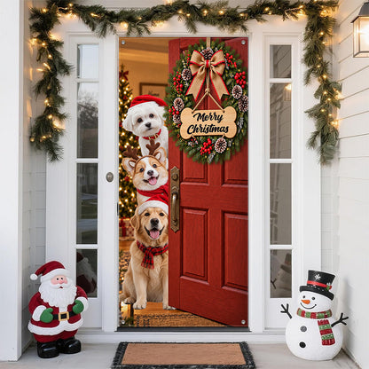 Custom Dog Photo Merry Christmas Home Decor Door Cover CH07 180608