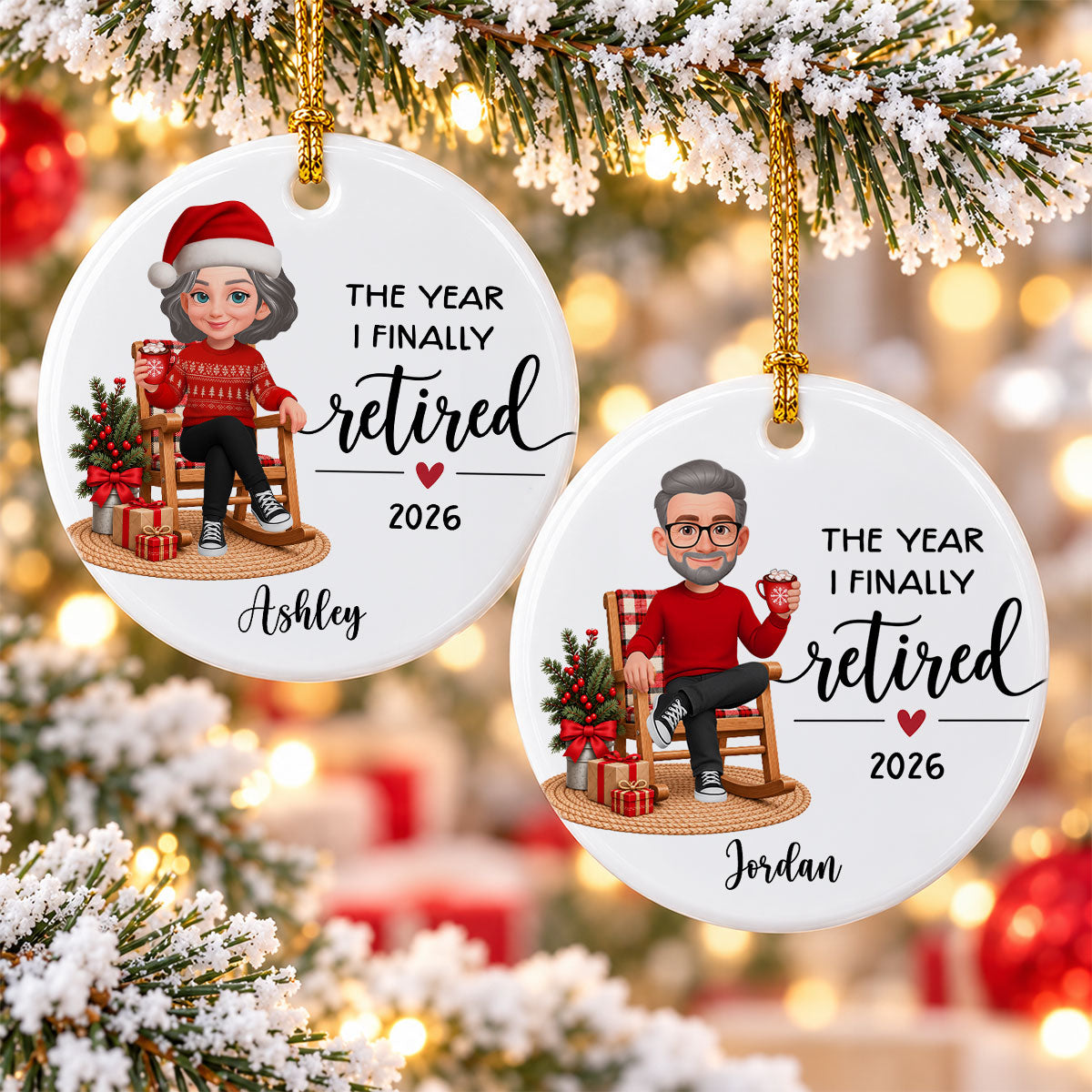The Year I Finally Retired - Personalized Ceramic Ornament - Christmas Gift, Retirement Gift For Mom, Dad, Grandpa, Grandma