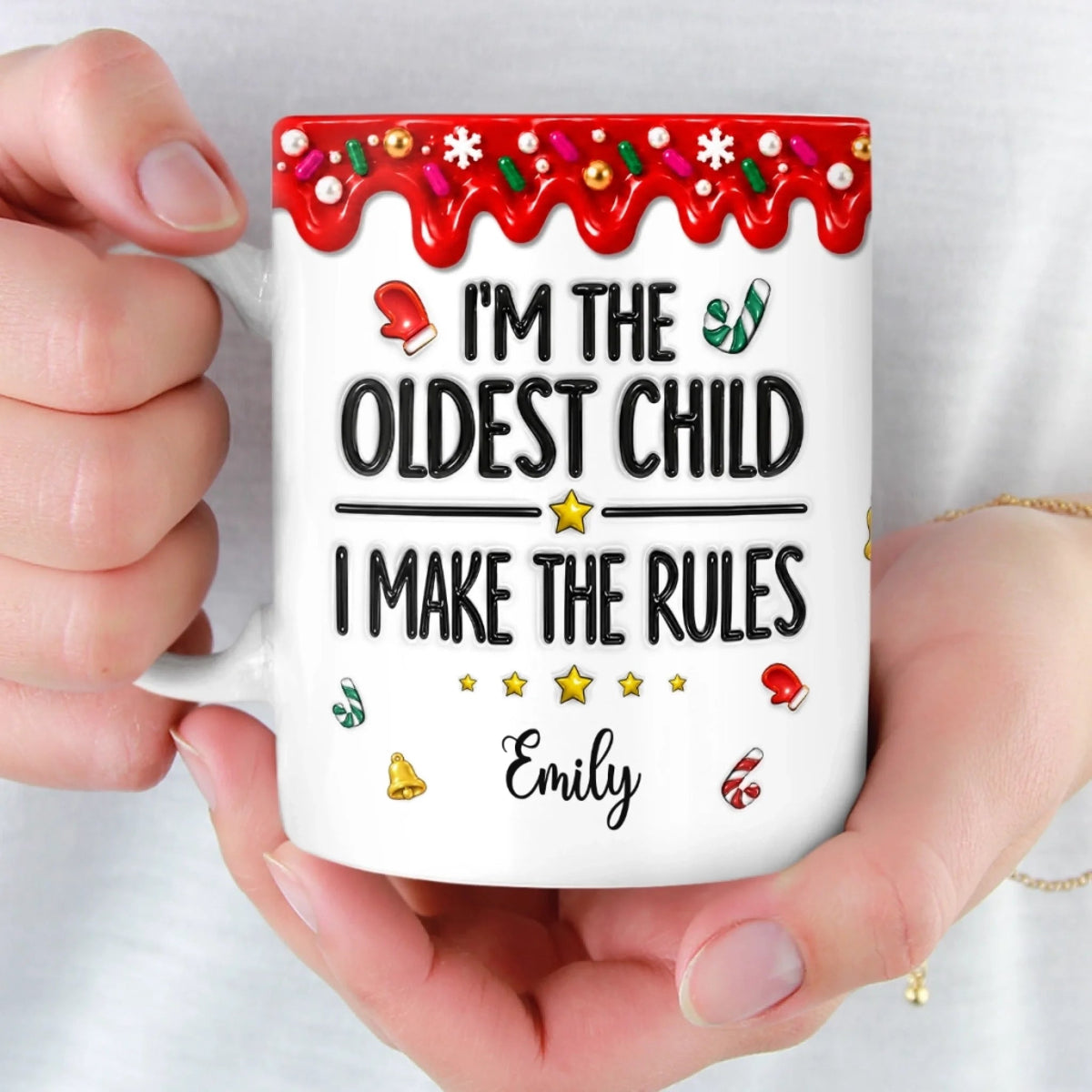 Custom Name Oldest Child Makes the Rules Christmas Gifts - Personalized Mug