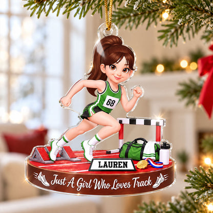 Just a Girl Who Loves Track & Field - Personalized Acrylic Ornament - Christmas Gift for Daughter, Son, Grandkids