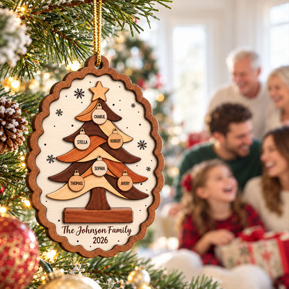 Custom Family Tree - Personalized 2-Layered Wooden Ornament - Christmas Keepsake, Christmas Gift For Family