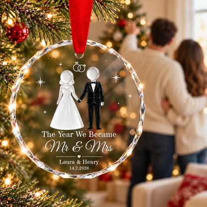 The Year We Became Mr & Mrs 2D Flat Printed - Personalized Glass Ornament - Wedding Gifts, First Christmas Keepsake For Couple