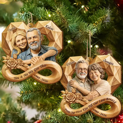 Anniversary Gift For Couples - Personalized Custom Photo Infinity Rose Heart Wooden Ornament