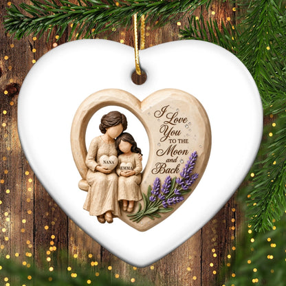 Grandma Loves to the Moon and Back - Personalized Ceramic Ornament - Christmas Gift for Granddaughter Grandson